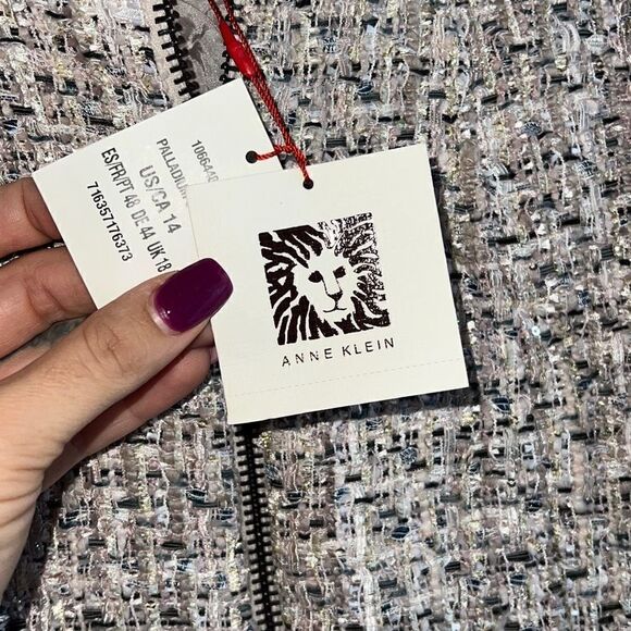 Anne Klein Women's Plus Zip-Front Collarless Tweed Blazer in Cream Size 14 NWT - Picture 8 of 9